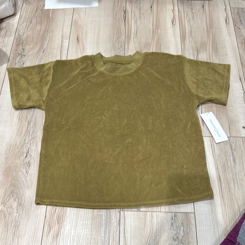 Treasure & Bond Girls Boxy Tee size L 10/12 Terry Cloth Olive Green T-Shirt